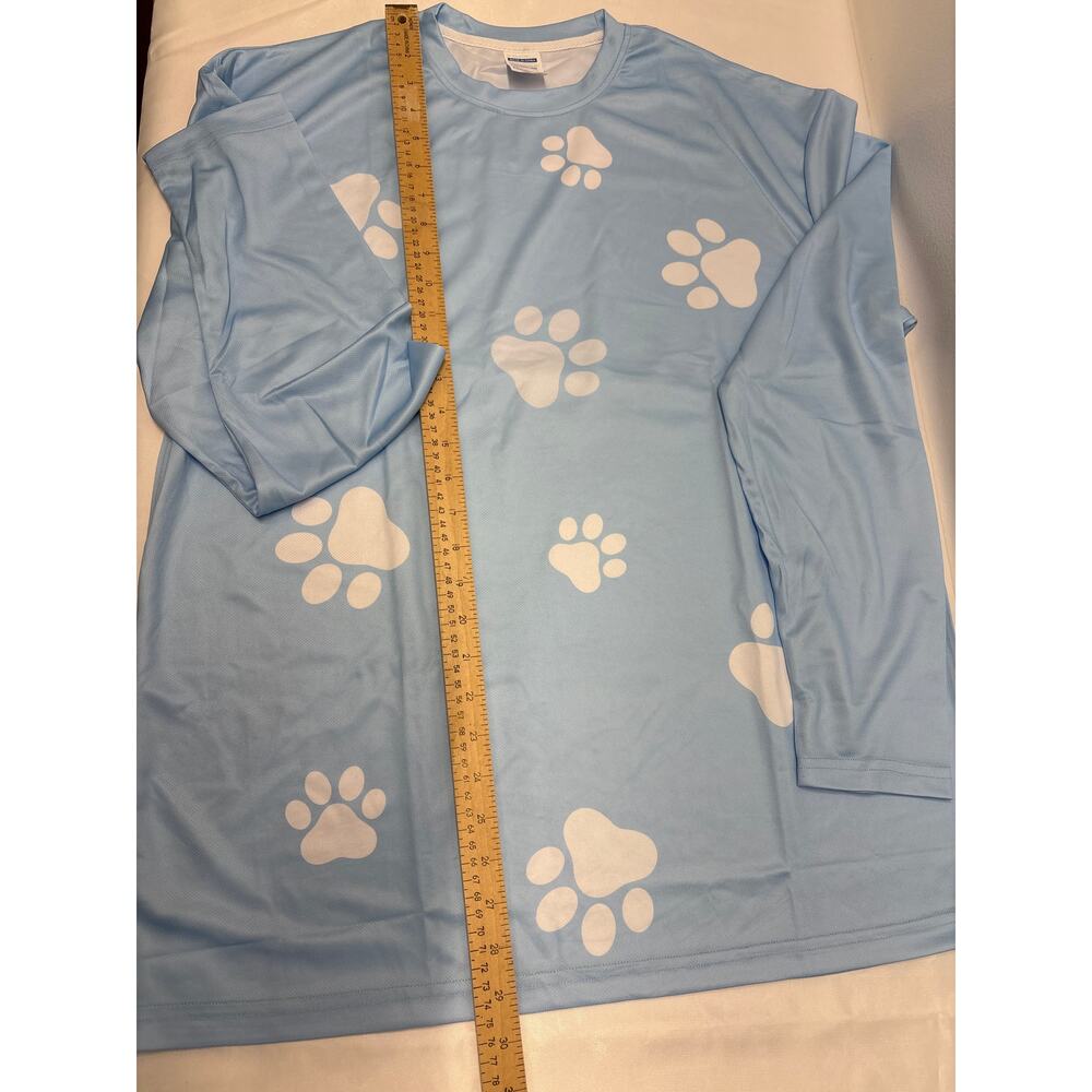 Light blue long sleeve paw print T-shirt adult size XL dog paw print top new - Picture 4 of 6